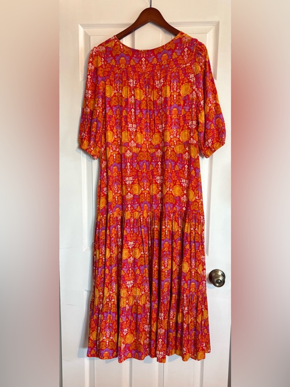 Abel The Label Floral Prairie Front Split Boho Cottagecore Midi Dress Size Large - Picture 3 of 14